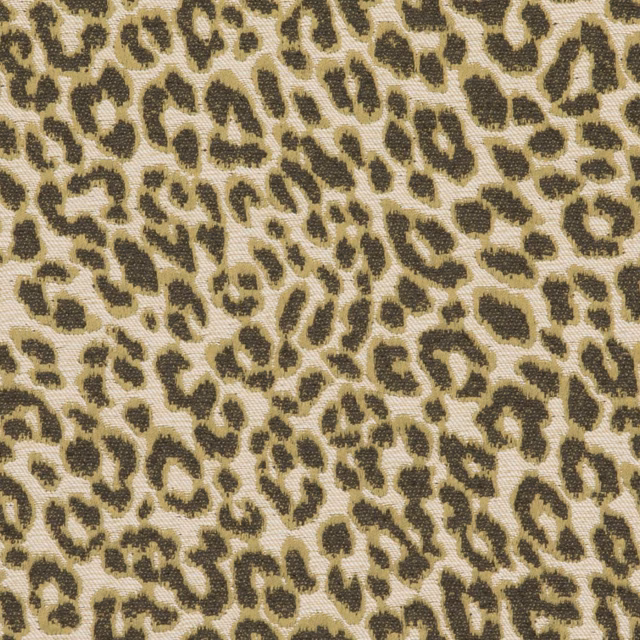 Warm bronze leopard spots with olive-brown and black detail on a textured cream ground