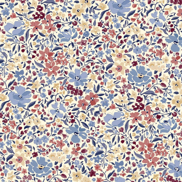 Dense Fleurettes floral print in dusty blue, blush, burgundy and cream