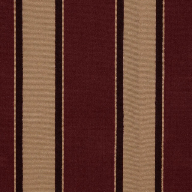 Deep garnet and taupe vertical stripes with narrow dark lines and woven texture