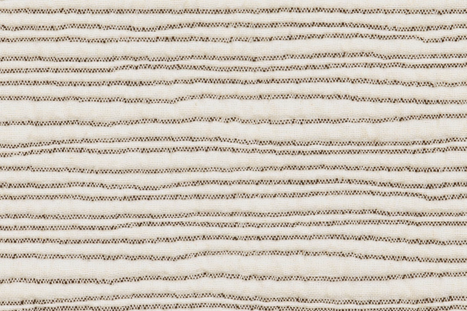 Misty cream fabric with irregular taupe horizontal lines and a softly nubby weave