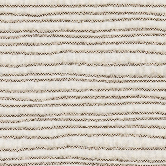 Misty cream fabric with irregular taupe horizontal lines and a softly nubby weave