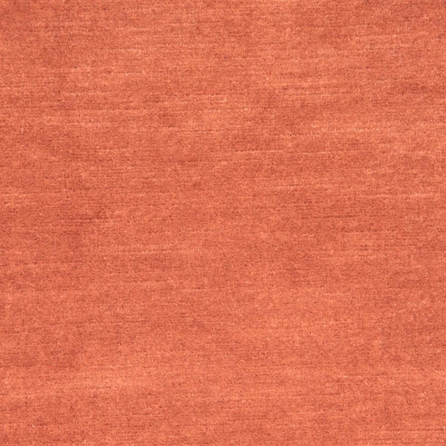 Warm acajou terracotta fabric with subtle horizontal slubbing and softly mottled woven texture