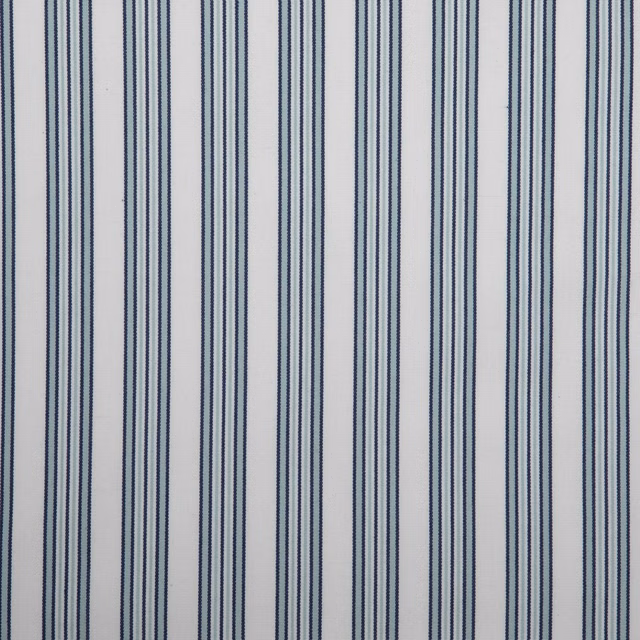 Pale blue-grey textile with narrow dark blue irregular vertical stripes