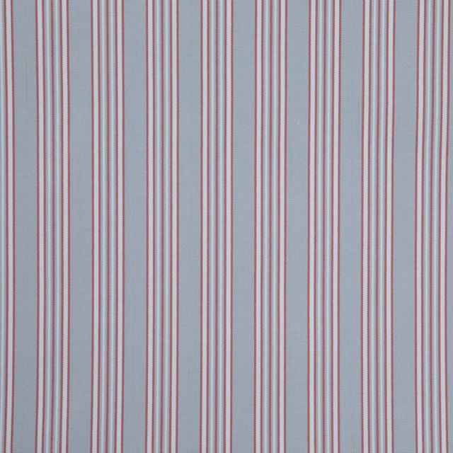 Pale blue-grey textile with slender rose-pink vertical stripes and smooth woven surface