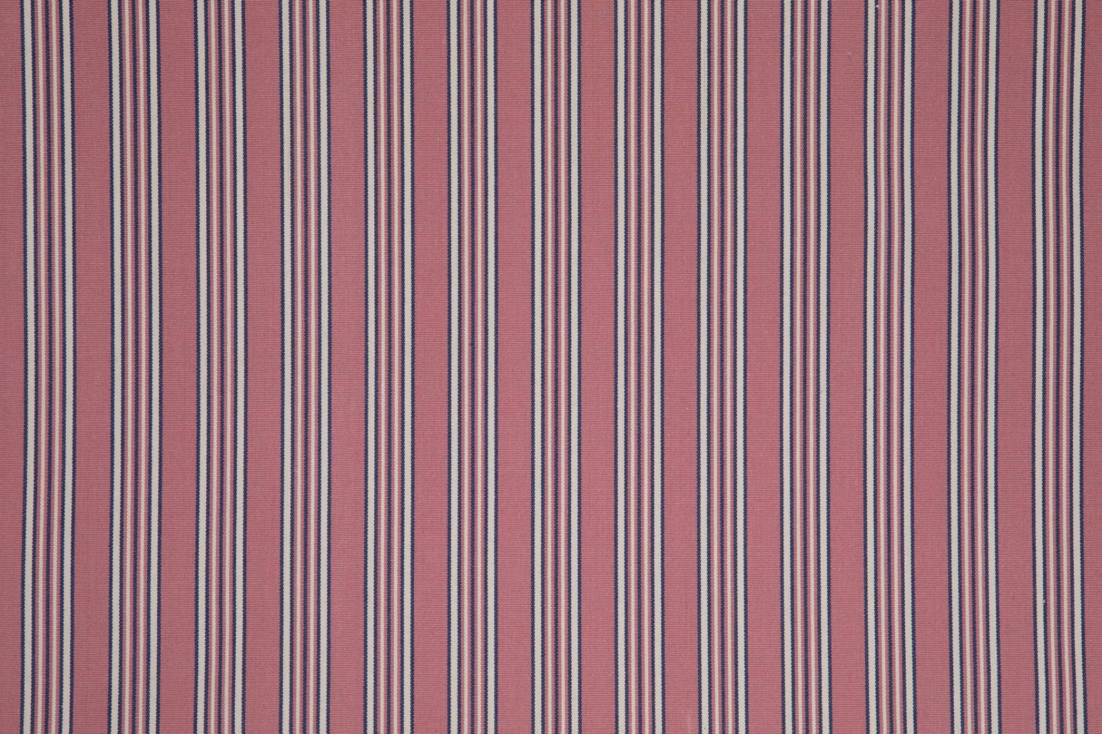 Dusky rose fabric with closely spaced charcoal, grey and cream vertical stripes