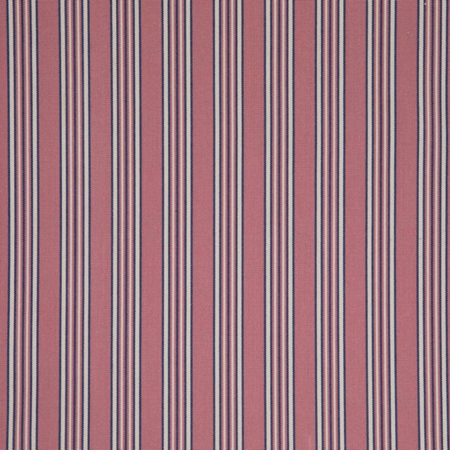 Dusky rose fabric with closely spaced charcoal, grey and cream vertical stripes