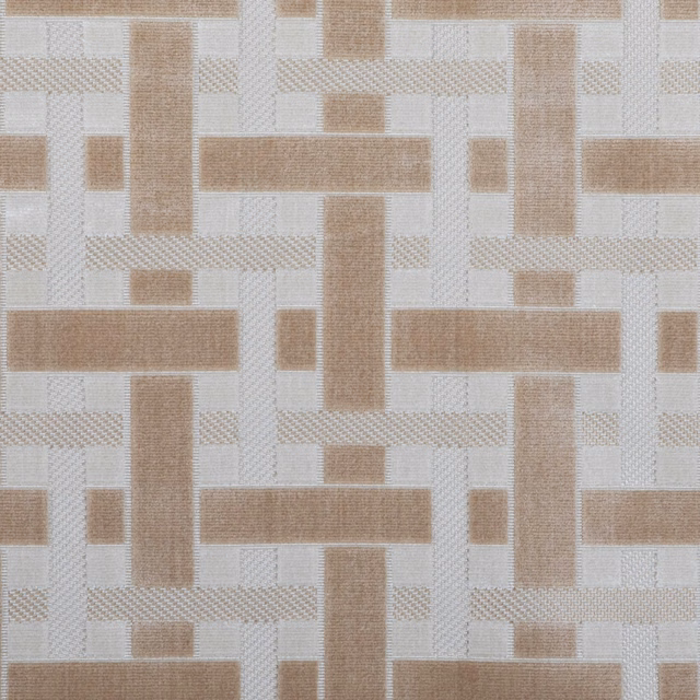 Warm ivory and taupe woven geometric rectangles with subtle directional texture