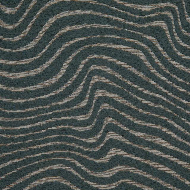 Deep agave green woven fabric with irregular taupe contour stripes and tactile texture