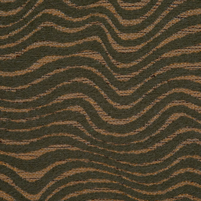 Deep kaki olive textile with raised taupe and brown undulating wave lines