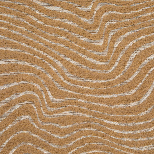 Muted ochre woven textile with cream, river-like contour stripes