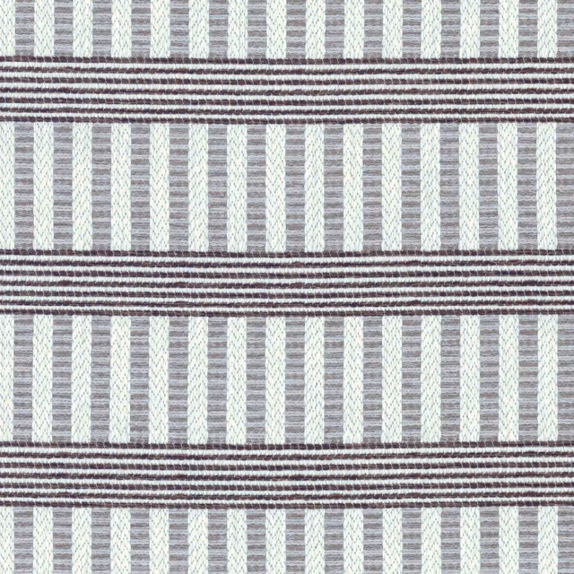 Ivory and pale sage woven stripes crossed by dark brown horizontal bands