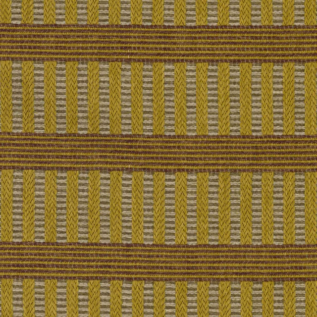 Muted ochre and olive woven stripes with taupe chevrons and horizontal bands