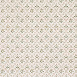 Ivory textile with repeating sage and taupe botanical lattice motifs