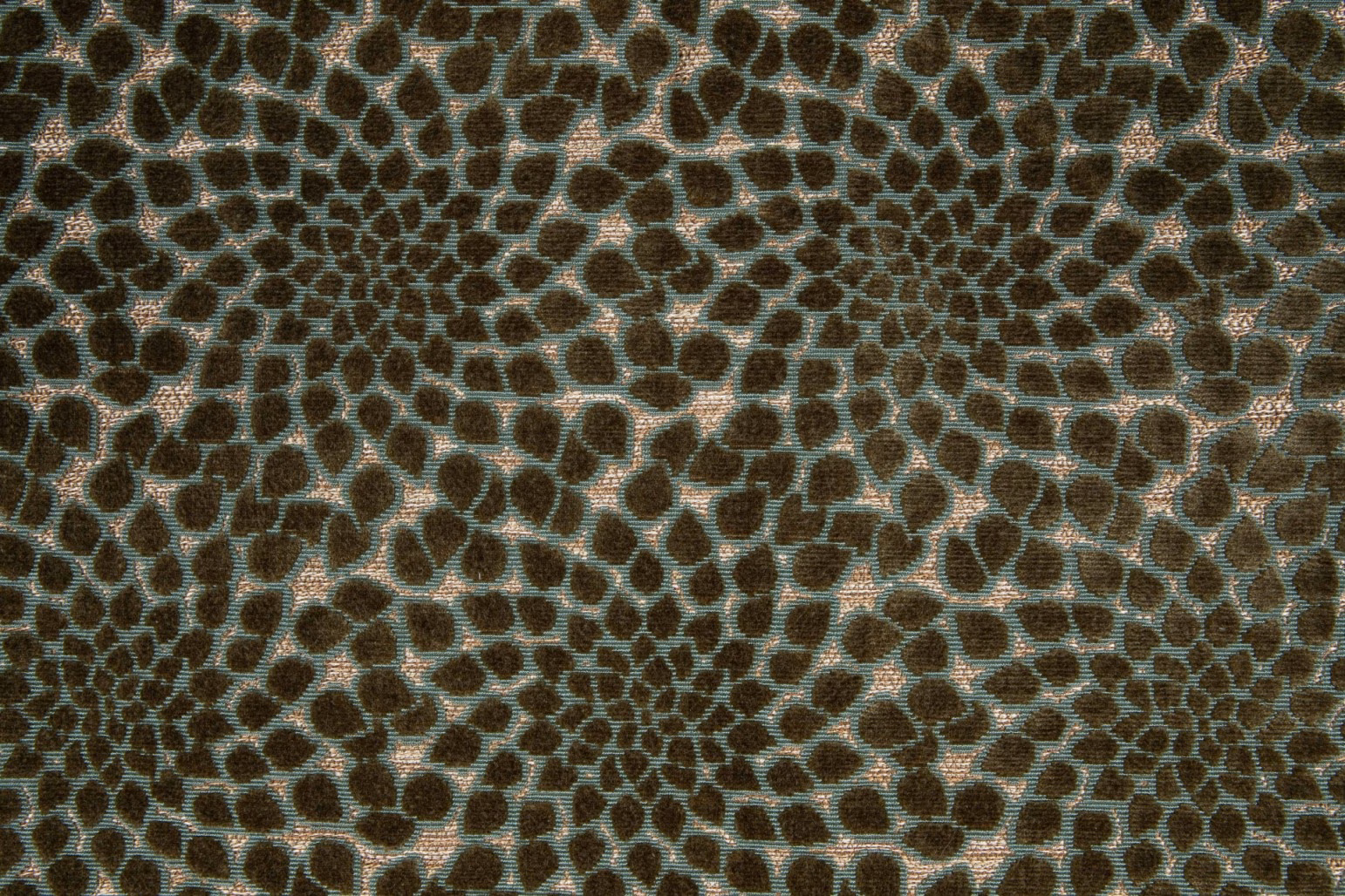Muted khaki textile with dark brown organic cells and pale woven outlines