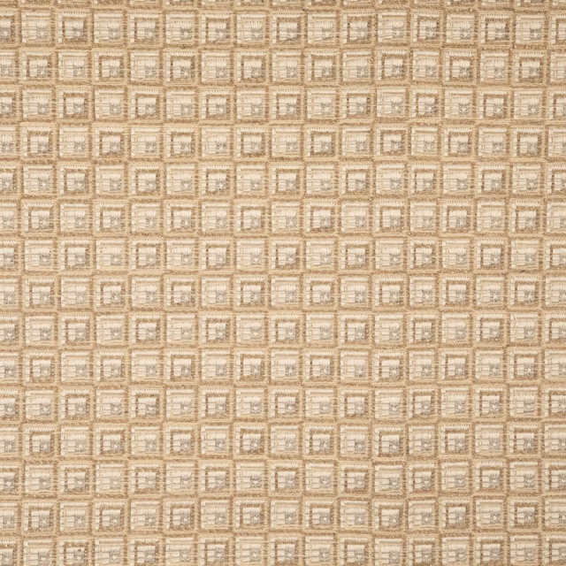 Warm beige woven textile with fine taupe nested-square geometric pattern