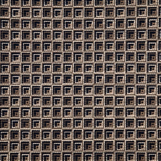 Close-up of dark marine and cream nested squares in a textured weave