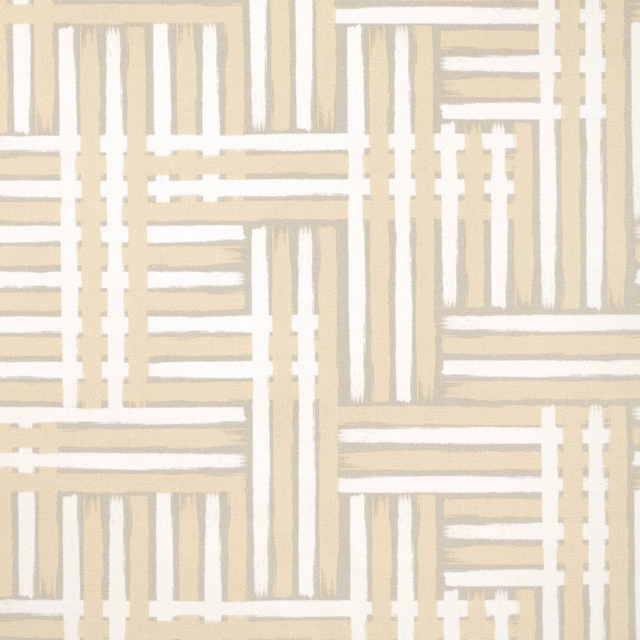 Natural beige and ivory fabric with interlocking linear geometric blocks