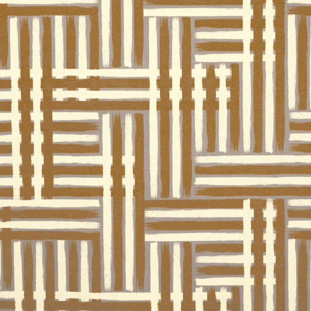 Warm taupe and ivory interlocking linear geometric pattern on Tourterelle fabric swatch