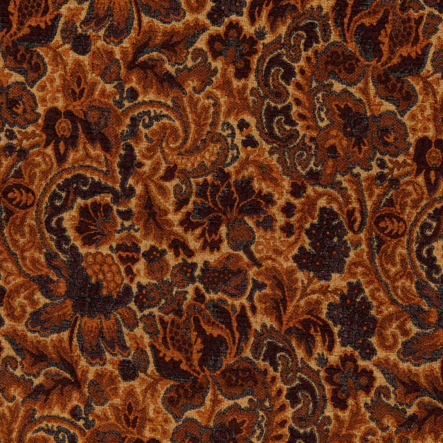 Burnished amber floral and paisley textile with rust and deep brown detailing