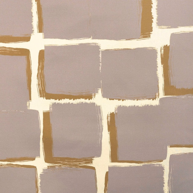 Muted taupe and ivory painterly blocks edged with warm ochre strokes