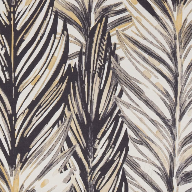 Cream botanical print with charcoal, taupe and ochre pampas leaves