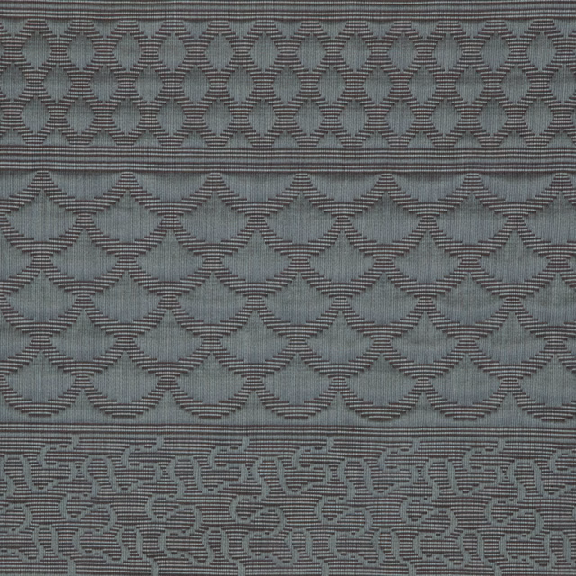 Muted aqua-grey geometric bands in a finely ridged woven textile
