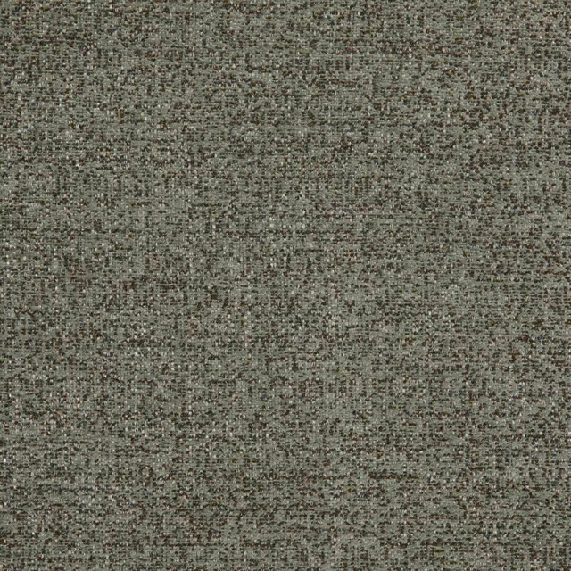 Close-up of celadon green-grey fabric with fine charcoal-flecked woven texture