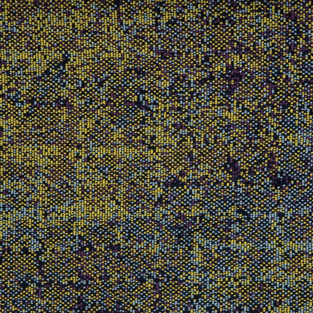 Dense mimosa-yellow, navy and blue stippled weave with a richly granular texture