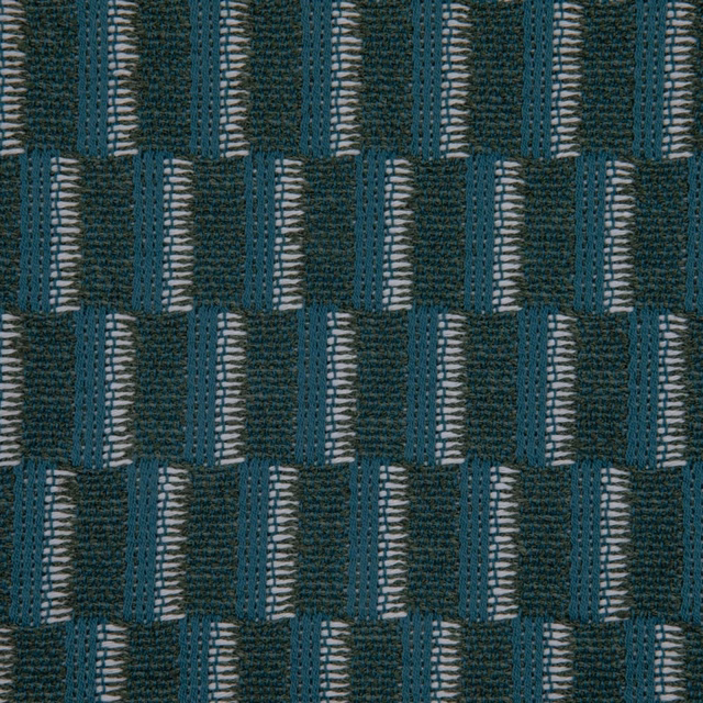Dark malachite teal woven fabric with broken pale bars in a geometric grid