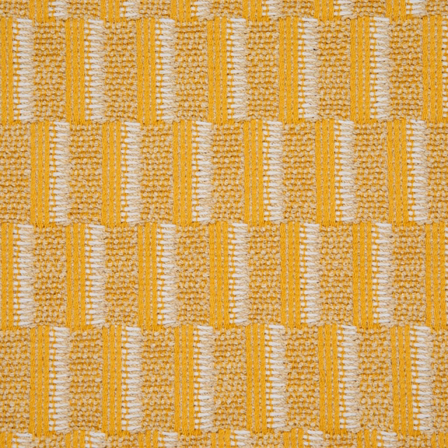 Mustard-gold and cream woven swatch with nubby texture and irregular vertical blocks