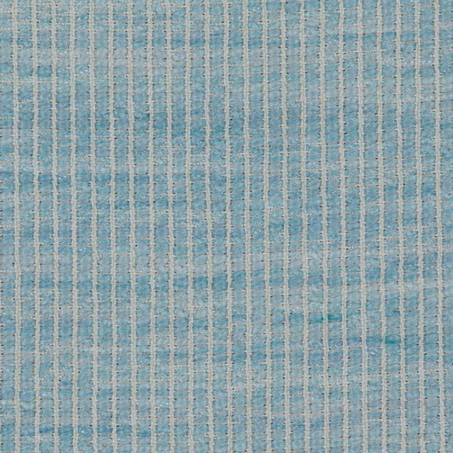 Close-up of pale azure-blue woven cloth with fine vertical ribs and subtle crosswise slubs.