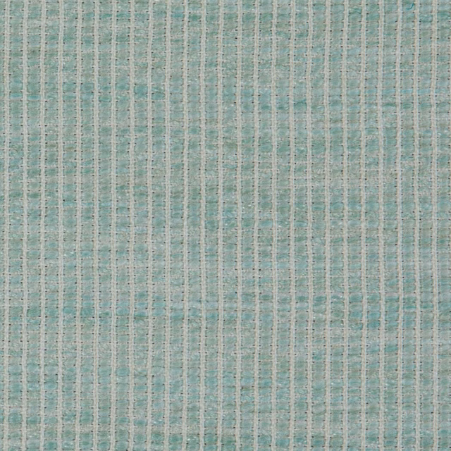 Cool jade-aqua woven textile with fine vertical stripes and slubbed texture