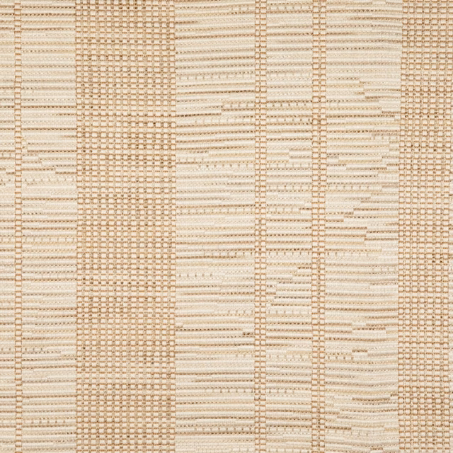 Warm ecru woven textile with alternating vertical grids and horizontal slub bands