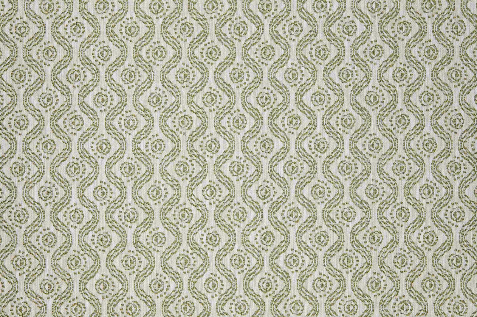 Pale ivory textile with muted kaki olive looping geometric rows and woven texture