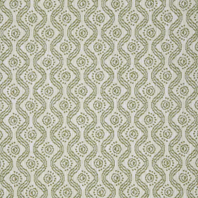 Pale ivory textile with muted kaki olive looping geometric rows and woven texture