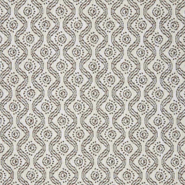 Ivory woven textile with closely repeated pepper-grey looping diamond motifs