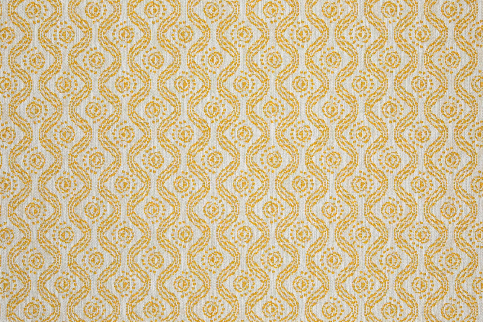 Cream woven ground with repeating golden-yellow diamond and scrolling motifs