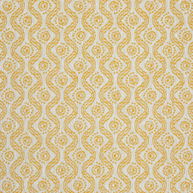 Cream woven ground with repeating golden-yellow diamond and scrolling motifs