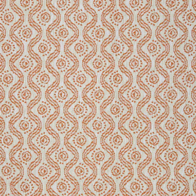 Cream woven textile with repeating warm terracotta ogee and diamond motifs