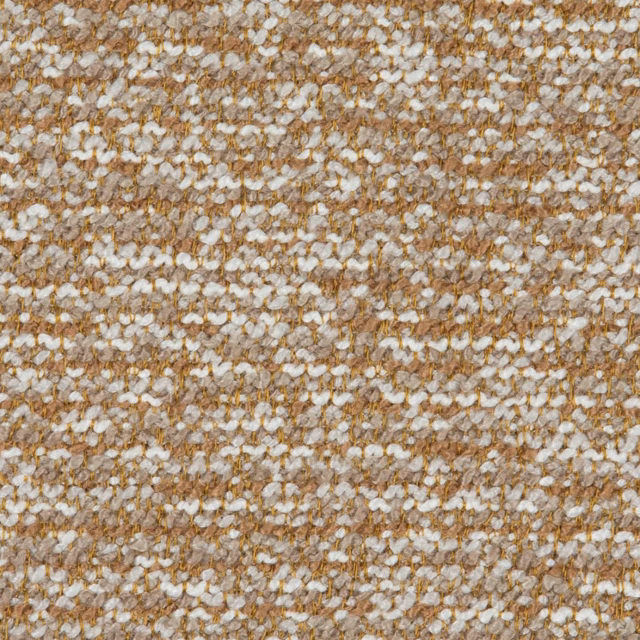Warm camel and ivory flecked nubby woven fabric shown in close-up