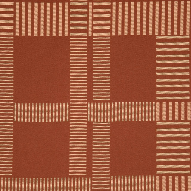 Brick-red textile with ivory linear blocks in a structured geometric weave