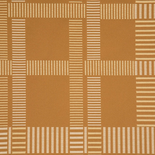 Warm camel fabric with ivory striped rectangles in a structured geometric grid