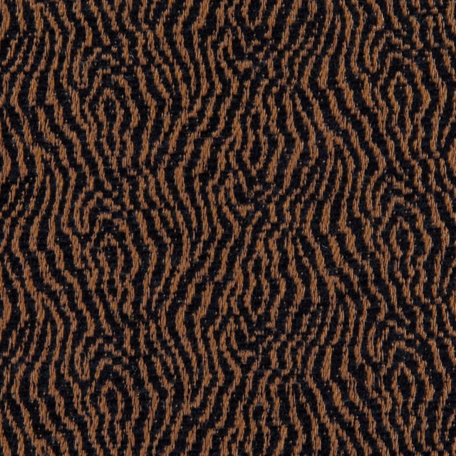 Deep acajou-brown textile with black rippling organic motifs and textured woven surface