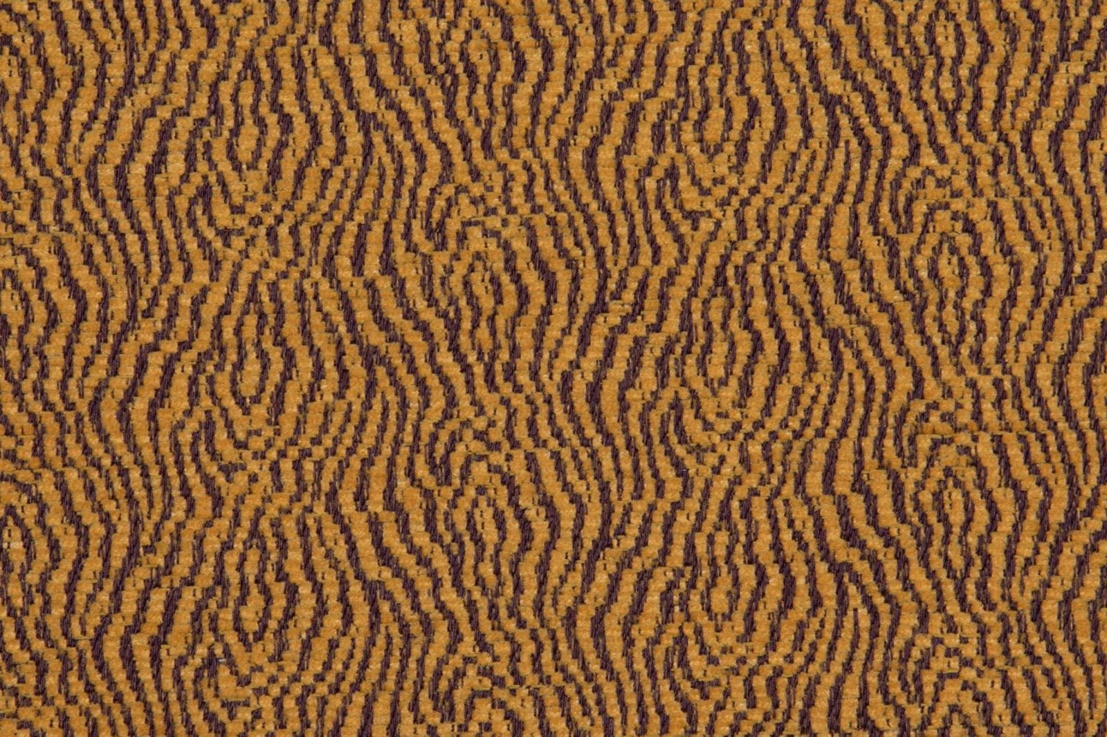 Curry-gold woven textile with dark brown irregular meandering lines and tactile texture
