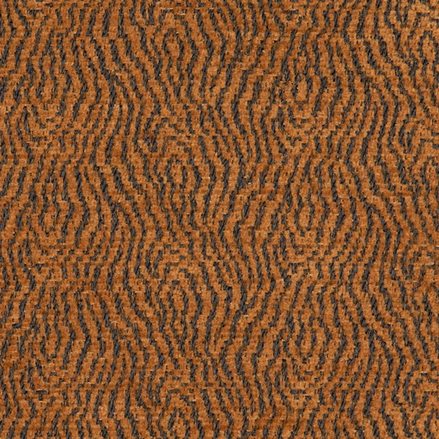 Warm Fauve brown textile with dense charcoal, irregular vertical wave-like stripes