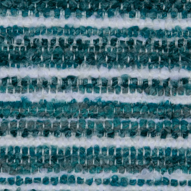 Deep emerald-teal looped weave with irregular white horizontal stripes