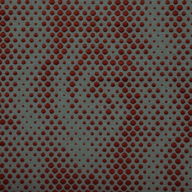 Muted aqua woven ground with evenly spaced rouge oval dots