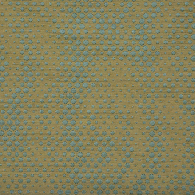 Muted ochre woven ground with rows of small teal oval motifs