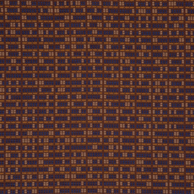 Deep lapis blue woven textile with a compact copper windowpane grid and fine flecks