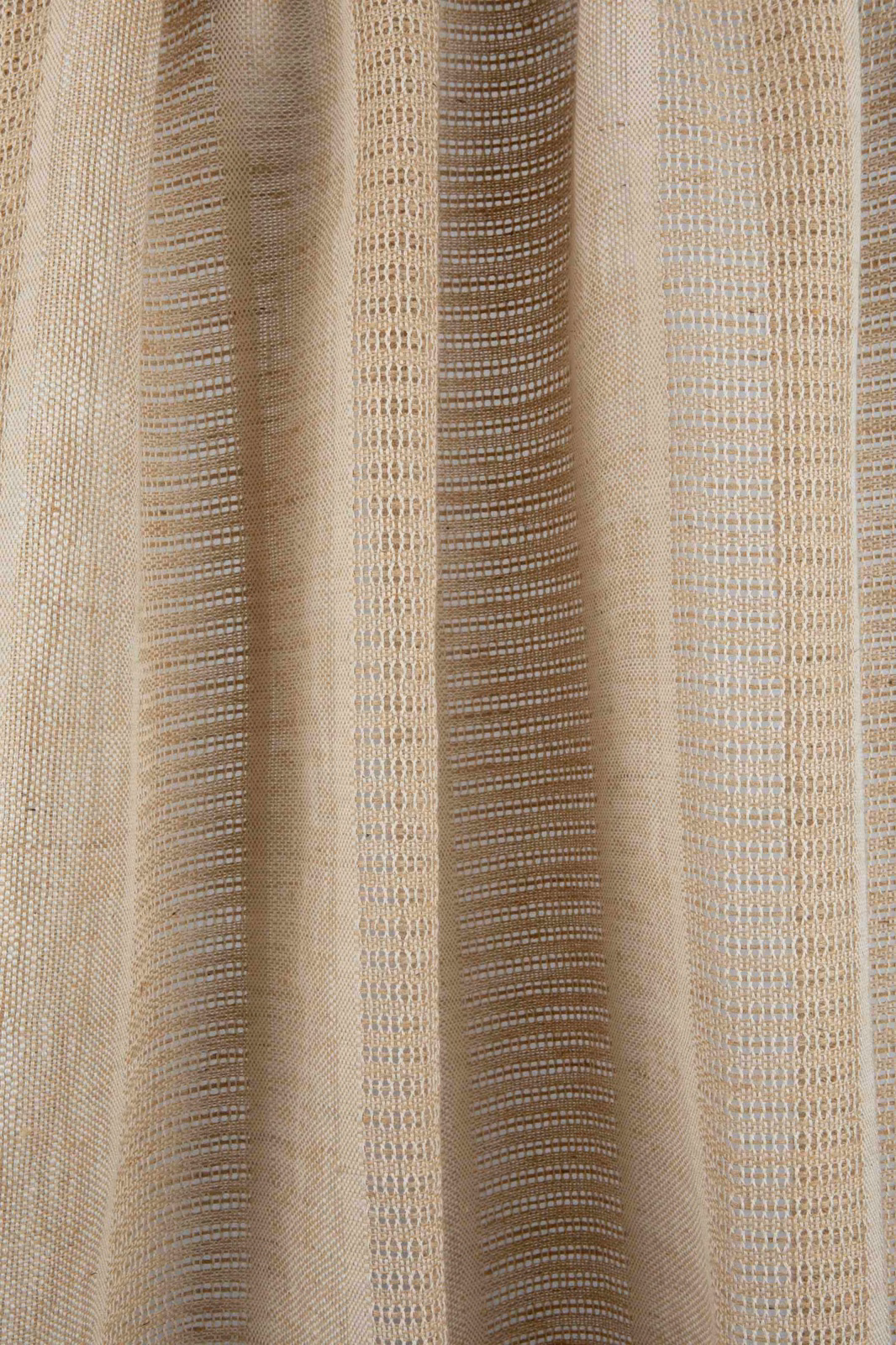 Beige and taupe vertical woven stripes with an open, tactile texture